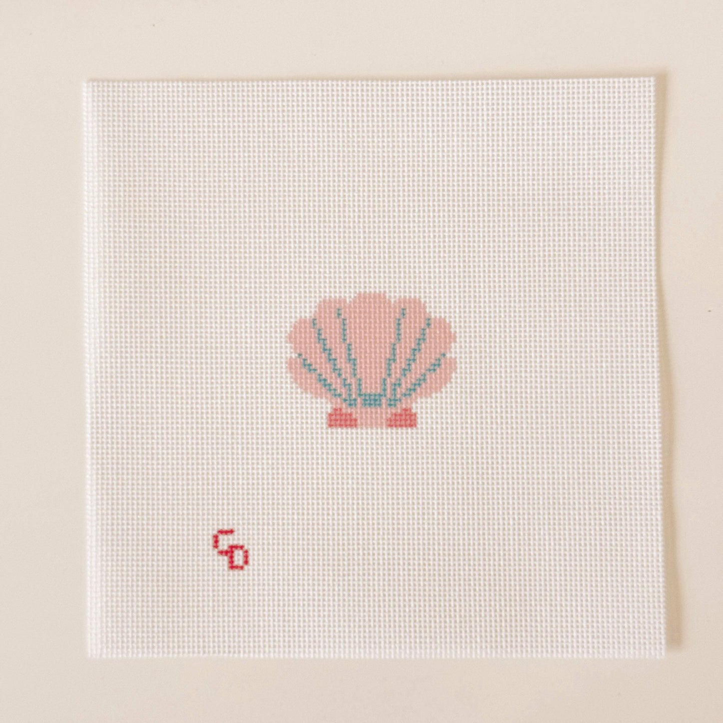 Mini Pink Seashell Needlepoint Canvas | 18 Mesh