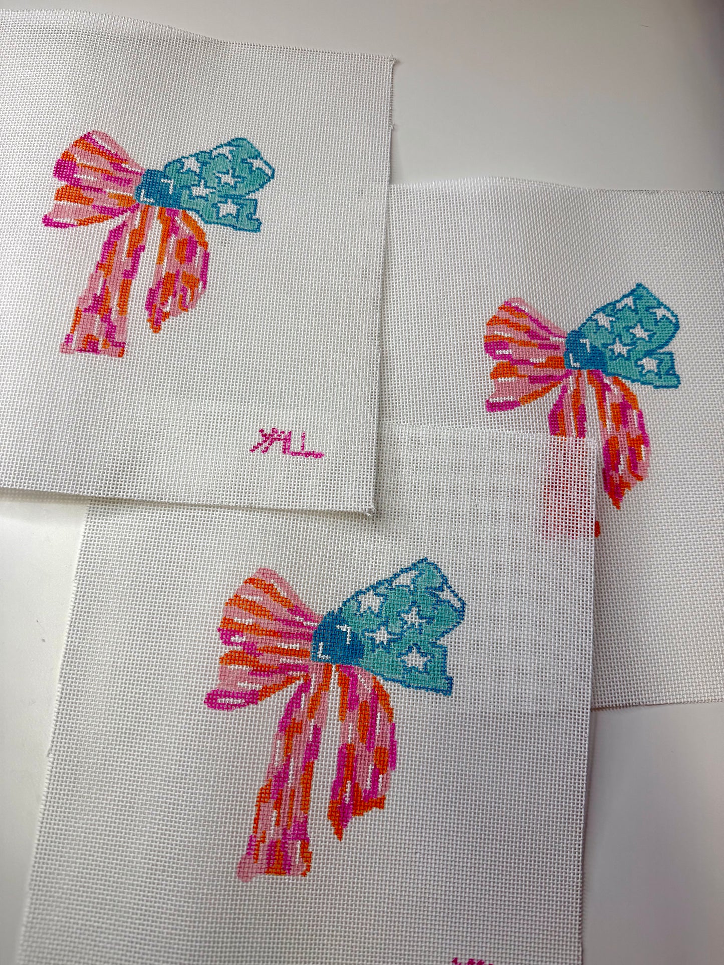 Watercolor Flag Bow Needlepoint Canvas | 18 Mesh