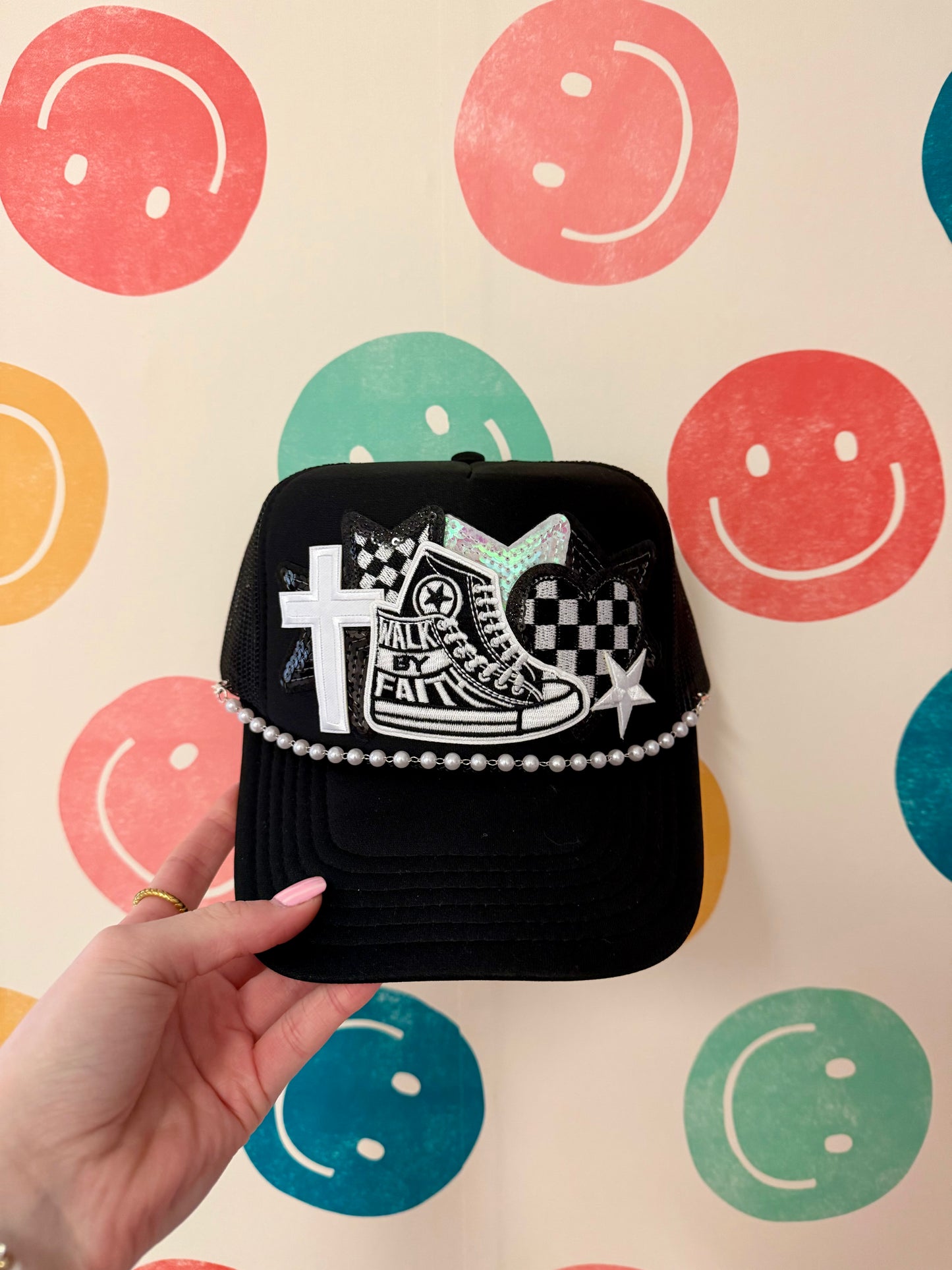 Walk By Faith Black Patch Trucker Hat | Adult