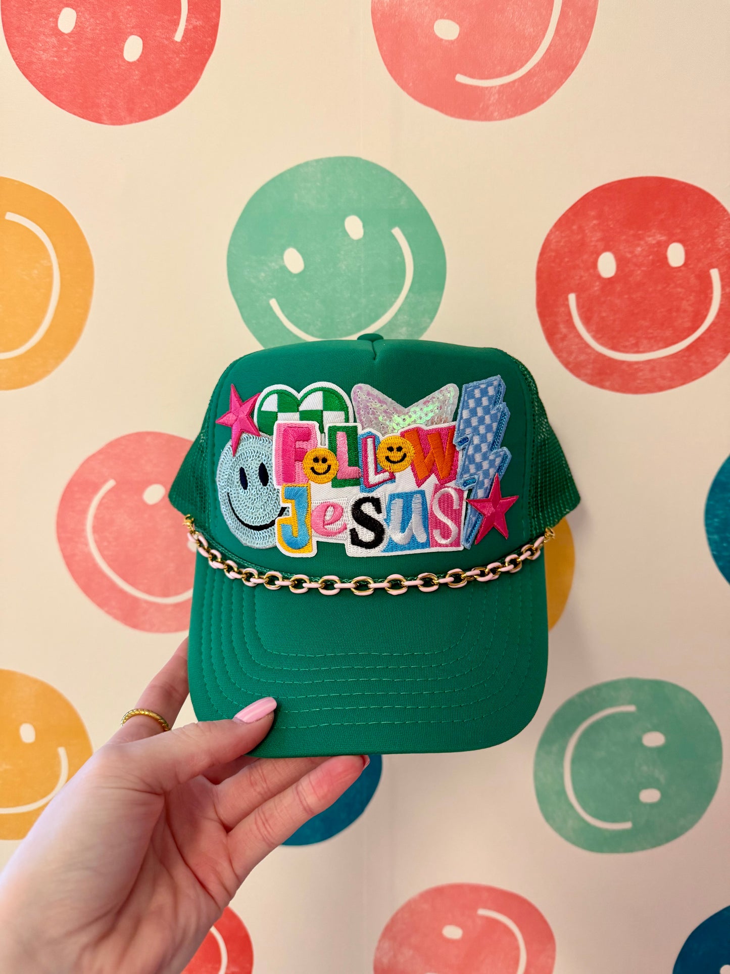 Follow Jesus Patch Green Trucker Hat | Adult
