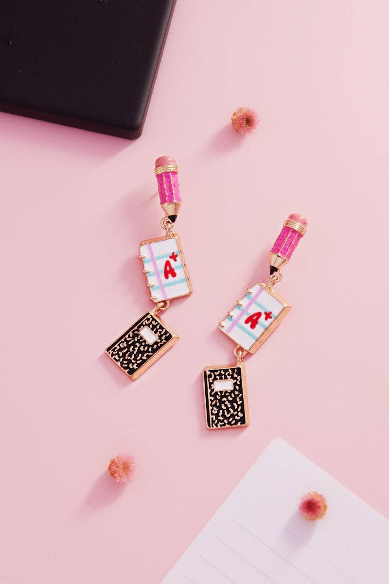 Teachers Day School Pencil Enamel Post Earrings