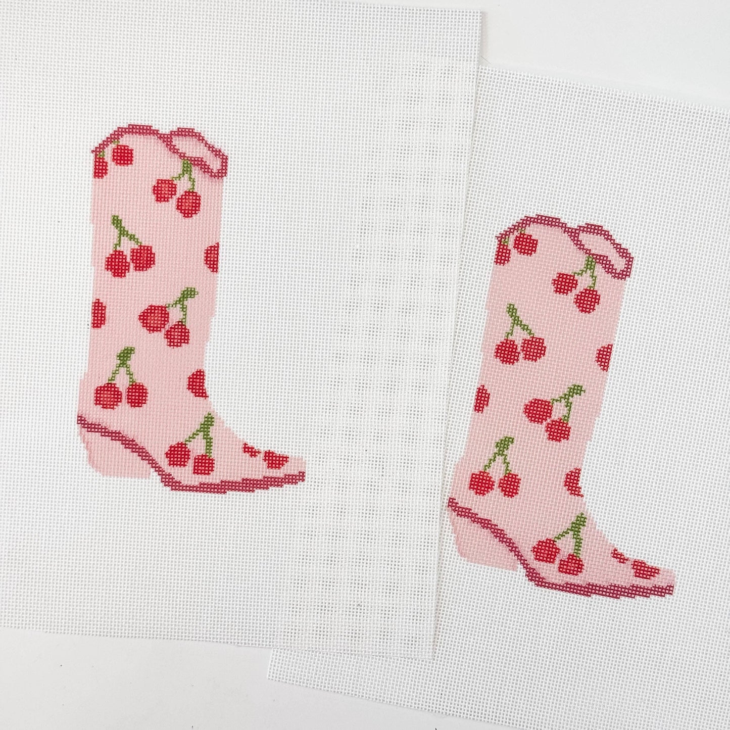 Cherry Cowgirl Boot Needlepoint Canvas | 18 Mesh