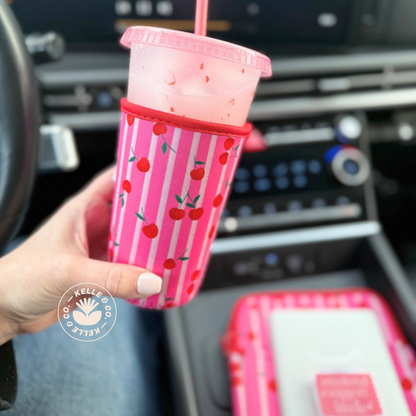 Cherry Stripes Reusable Coffee Sleeve