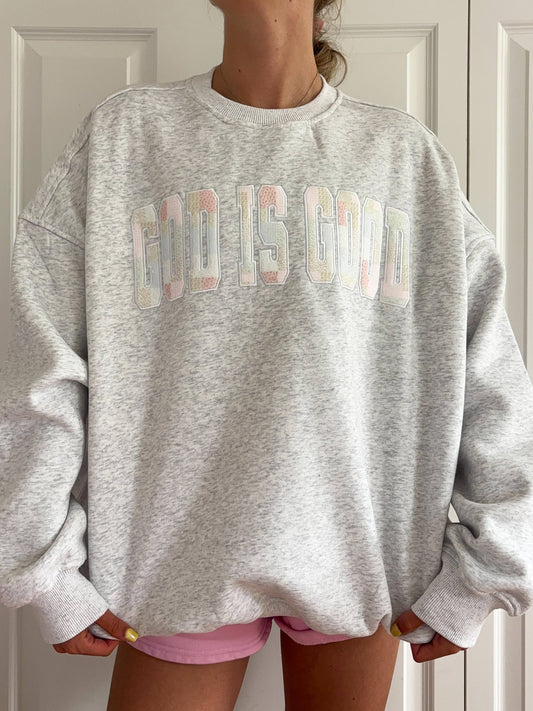 God Is Good Quilted Pastel Embroidered Crewneck | (S-2XL)