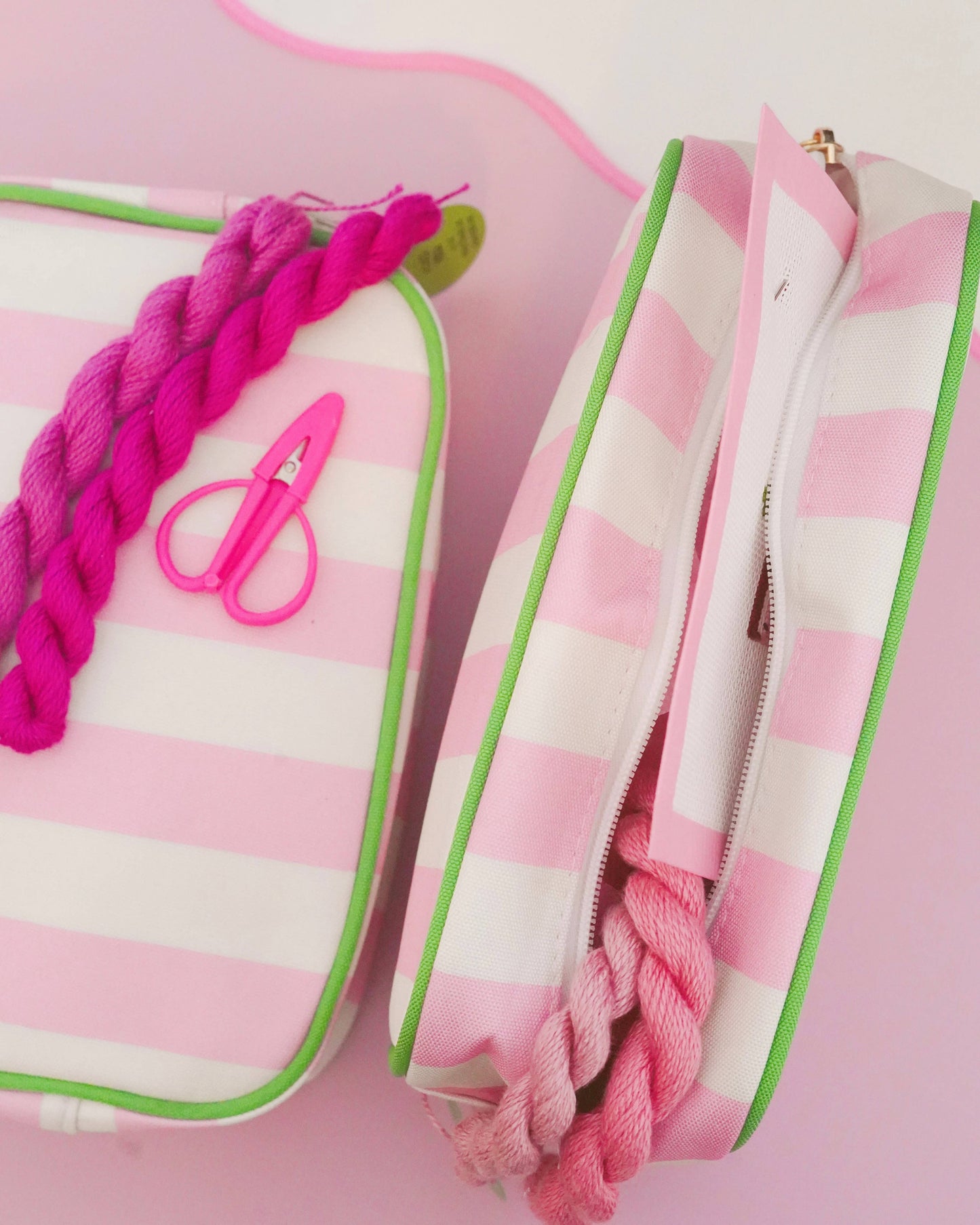Pink Striped Needlepoint Accessories Bag