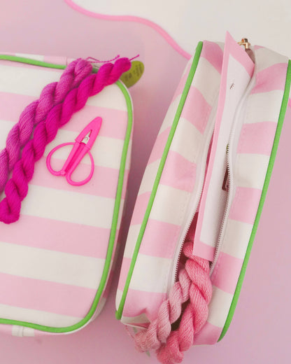Pink Striped Needlepoint Accessories Bag