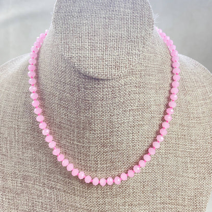 Pink Neon Crystal Beaded Handknotted Necklace