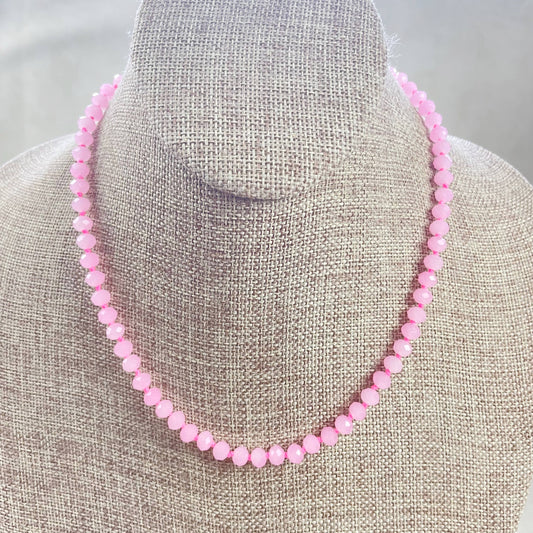 Pink Neon Crystal Beaded Handknotted Necklace