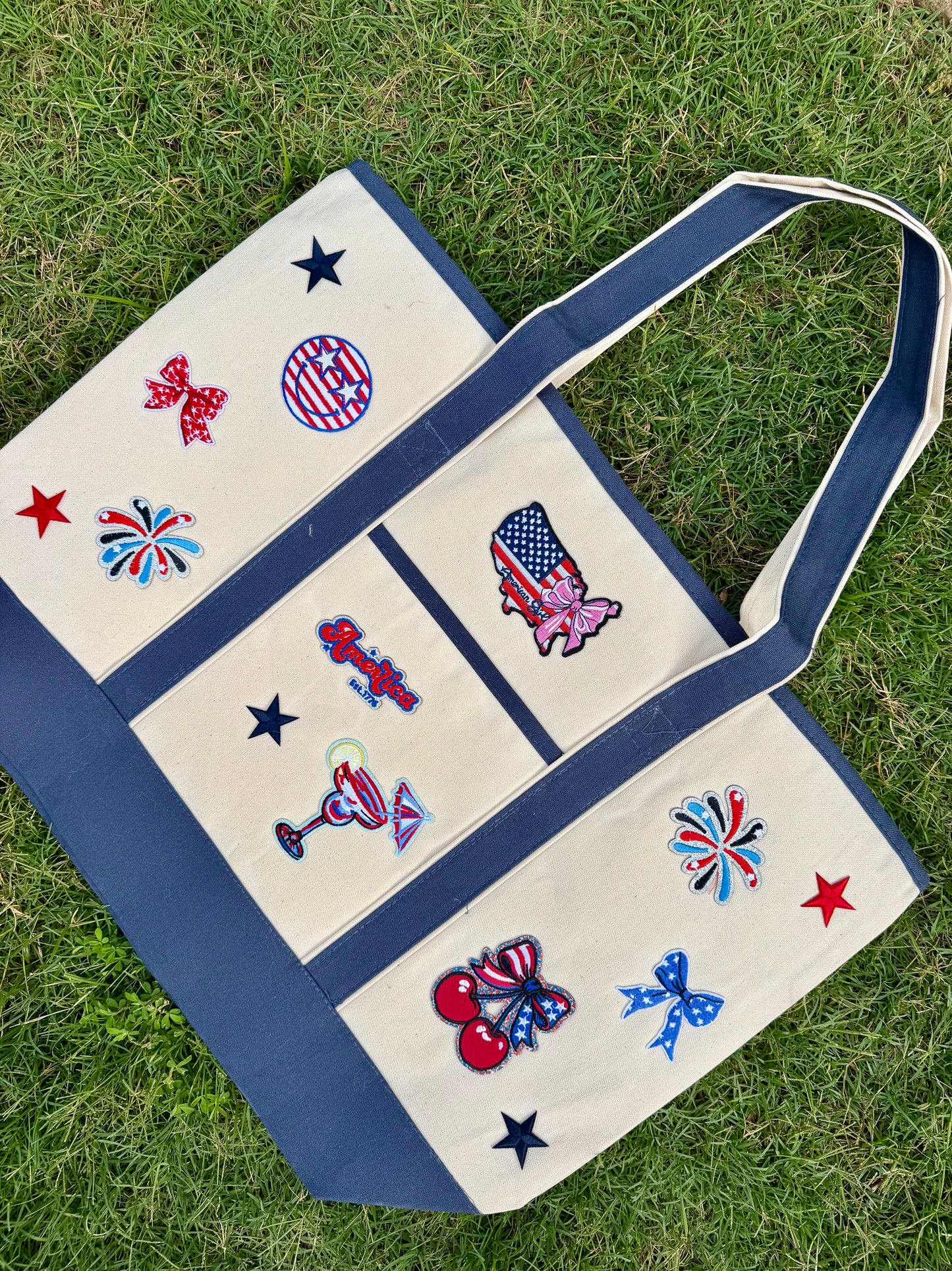 Navy Blue and Tan USA Canvas Tote Bag
