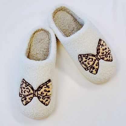 Leopard Bow Cozy Lounge Slippers