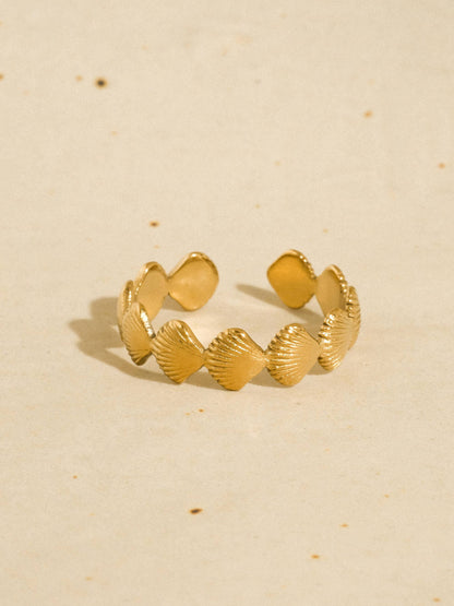 18K Gold Non-Tarnish Shell Band Open Ring | Tarnish Proof