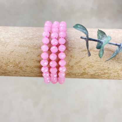 Pink Neon Crystal Beaded Handknotted Bracelet