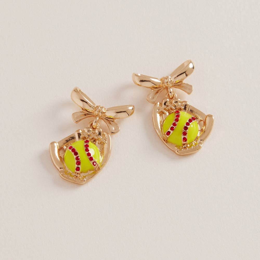 Baseball/Softball Glove and Bow Earrings | Gold
