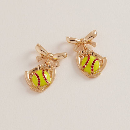 Baseball/Softball Glove and Bow Earrings | Gold