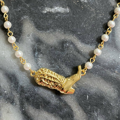 Cowgirl Boot Pearl Chain Necklace | 18K Gold Plated