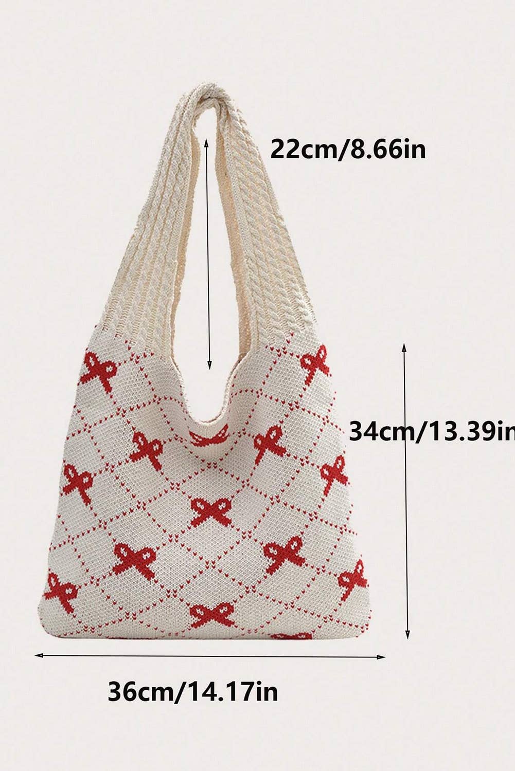 Bow Pattern Cable Knit Tote Bag