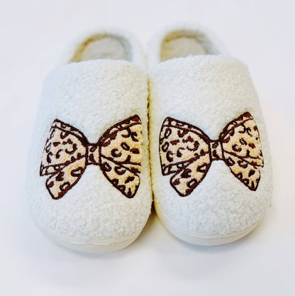 Leopard Bow Cozy Lounge Slippers