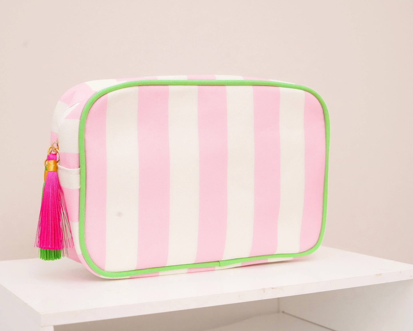 Pink Striped Needlepoint Accessories Bag