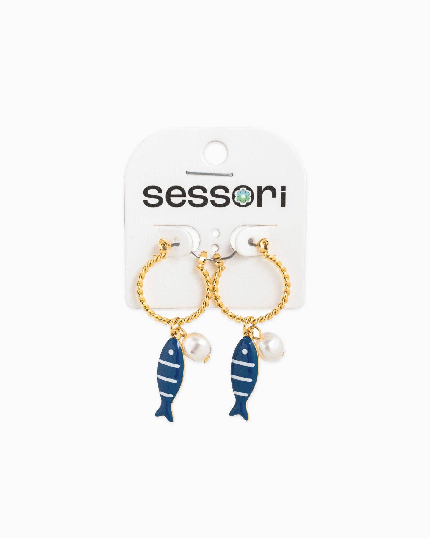 Marine Blue Pearl Fish Earrings