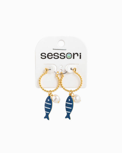 Marine Blue Pearl Fish Earrings