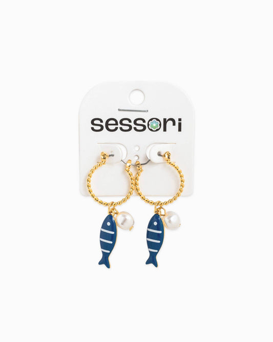 Marine Blue Pearl Fish Earrings