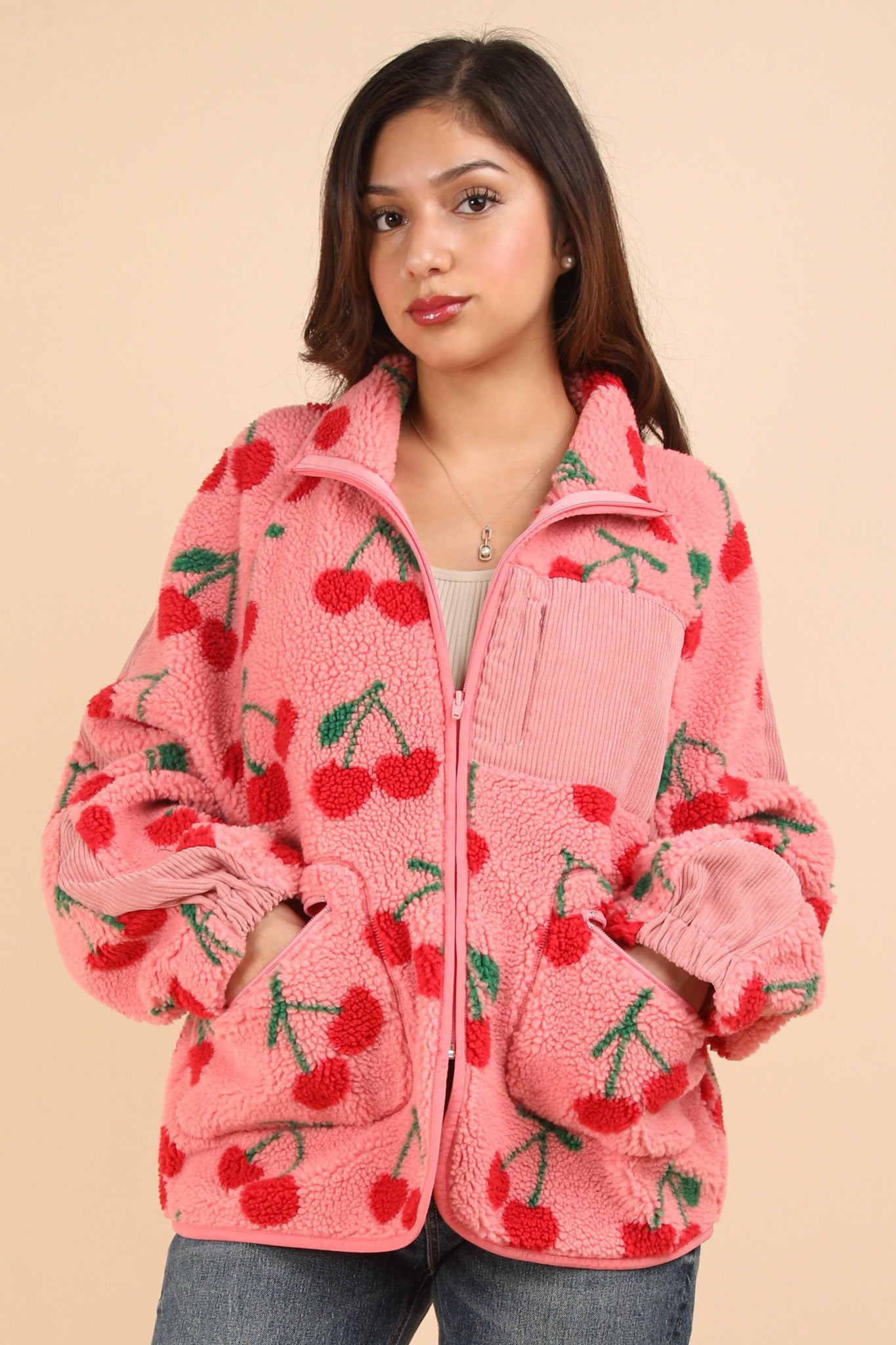 Oversized Cherry Fleece Jacket