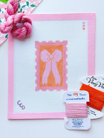 Pink & Orange Bow Needlepoint Canvas | 18 Mesh