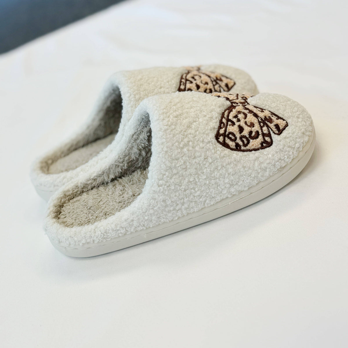 Leopard Bow Cozy Lounge Slippers