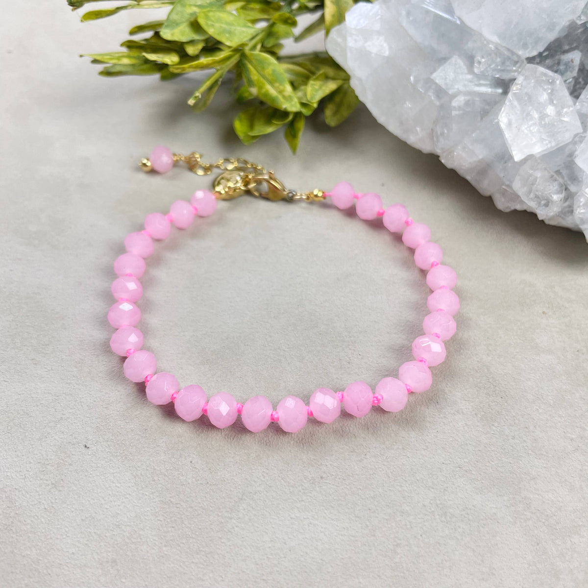 Pink Neon Crystal Beaded Handknotted Bracelet