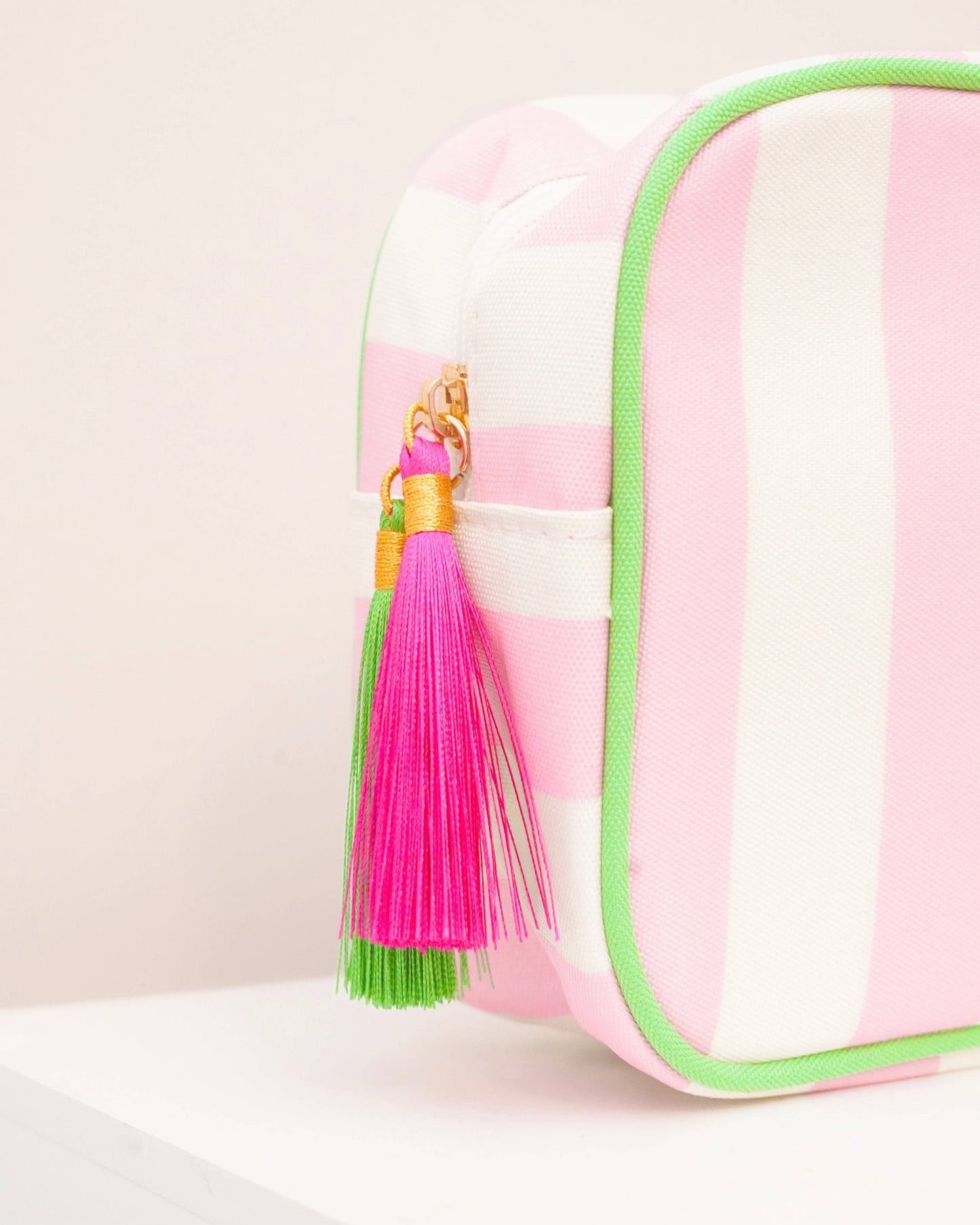 Pink Striped Needlepoint Accessories Bag