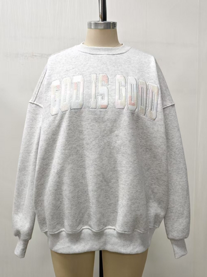 God Is Good Quilted Pastel Embroidered Crewneck | (S-2XL)