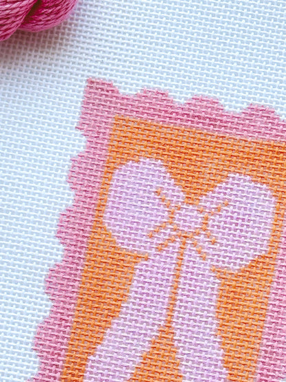 Pink & Orange Bow Needlepoint Canvas | 18 Mesh