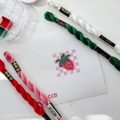 Strawberry Checkered Needlepoint Canvas | 18 Mesh