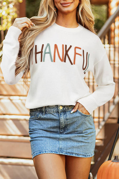 Thankful Ivory Embroidered Sweater