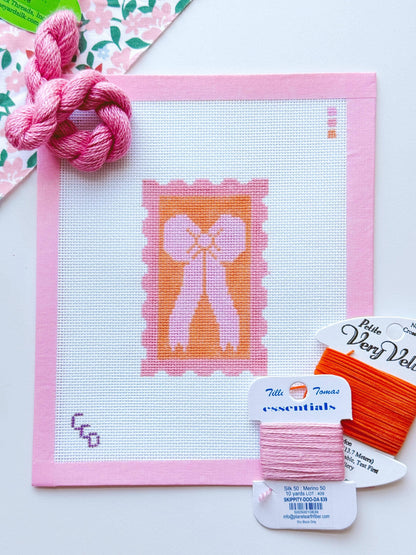 Pink & Orange Bow Needlepoint Canvas | 18 Mesh