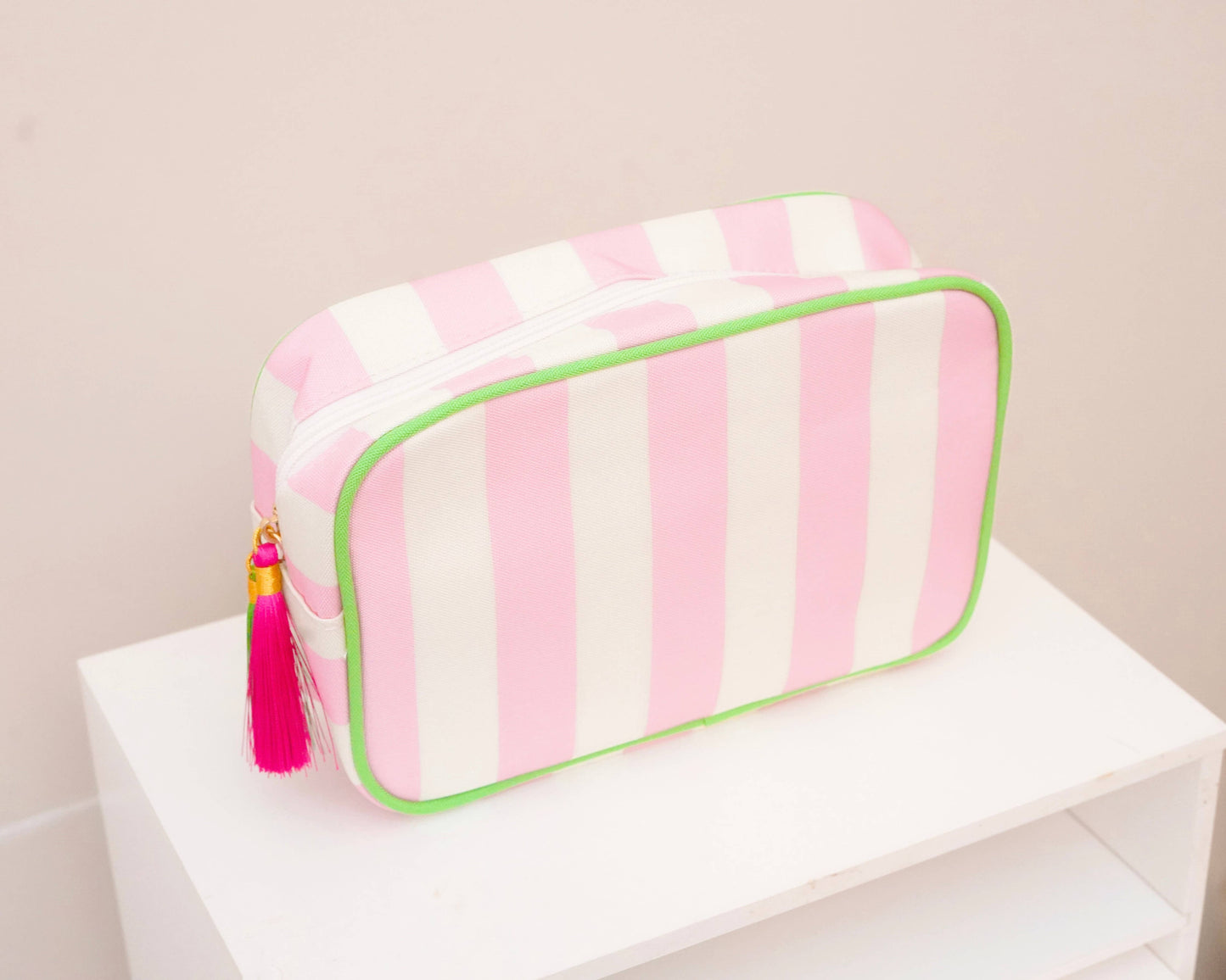 Pink Striped Needlepoint Accessories Bag