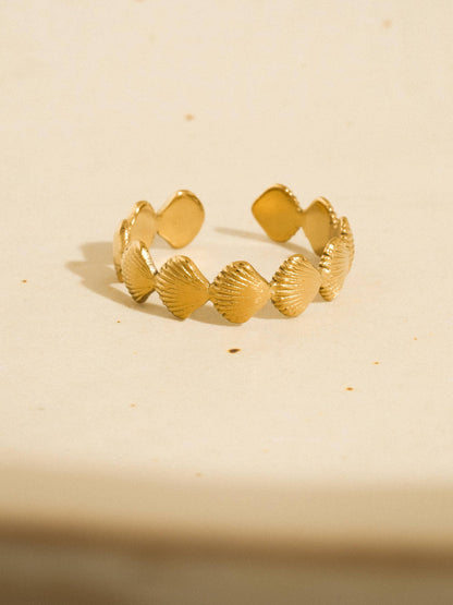 18K Gold Non-Tarnish Shell Band Open Ring | Tarnish Proof