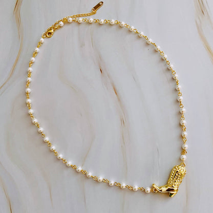 Cowgirl Boot Pearl Chain Necklace | 18K Gold Plated