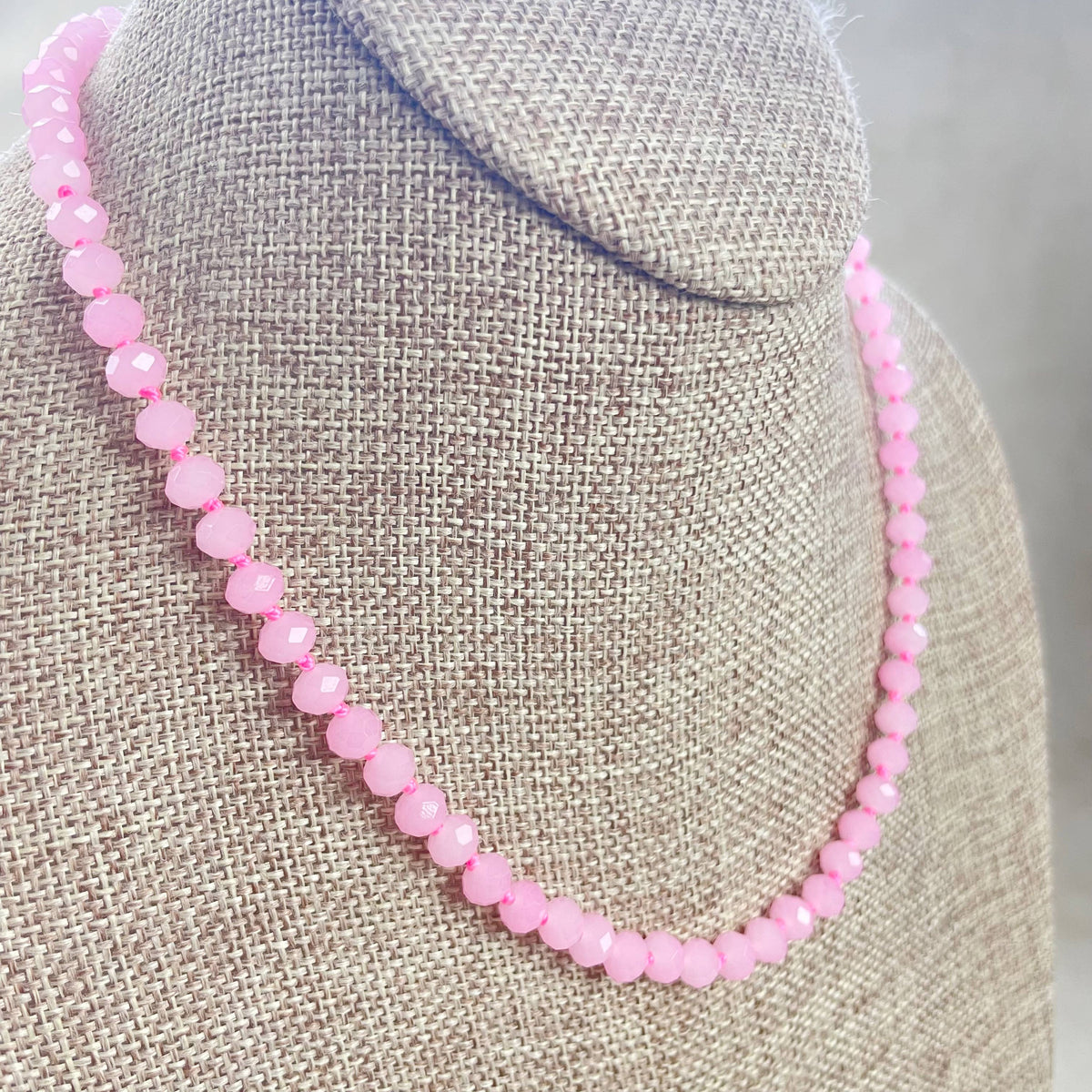 Pink Neon Crystal Beaded Handknotted Necklace