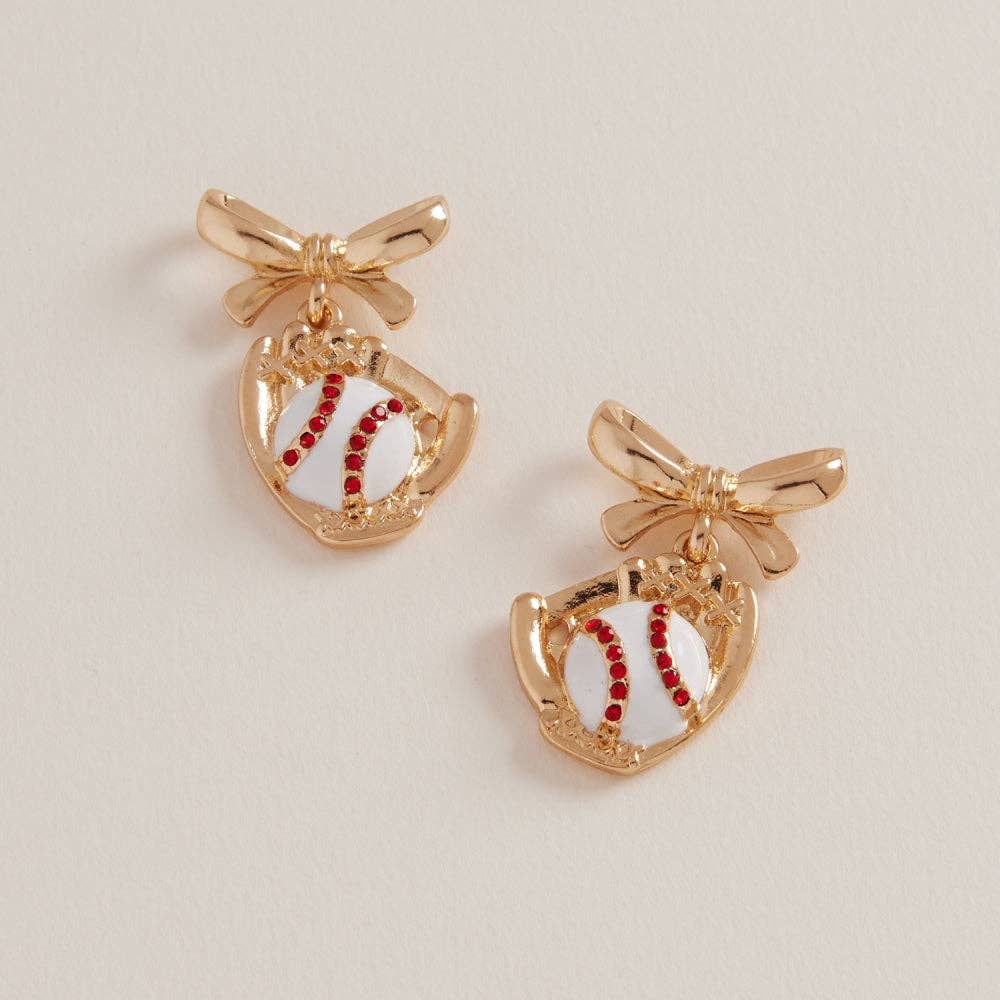 Baseball/Softball Glove and Bow Earrings | Gold