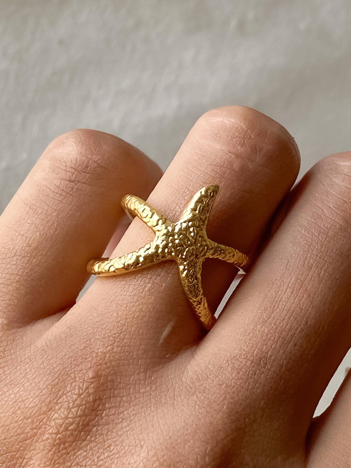 18K Gold Non-Tarnish Starfish Wrap Open Ring | Tarnish Proof
