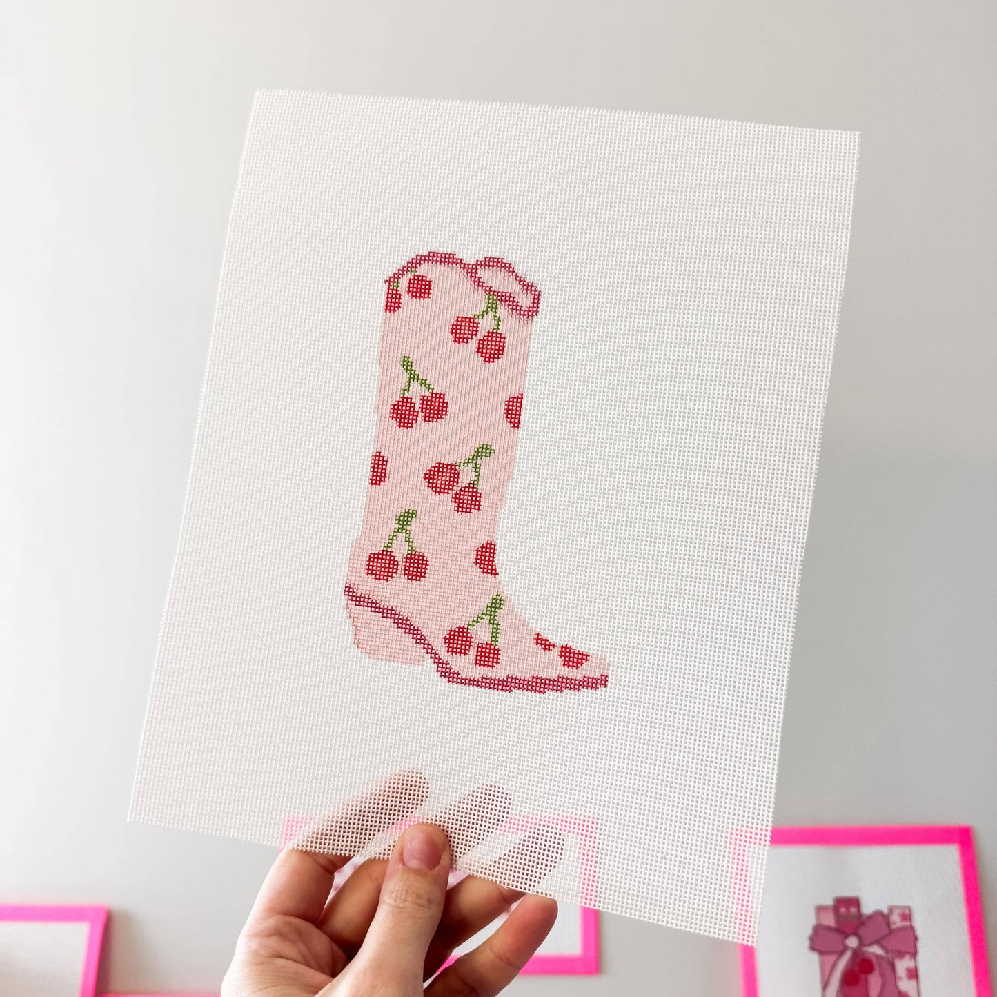 Cherry Cowgirl Boot Needlepoint Canvas | 18 Mesh