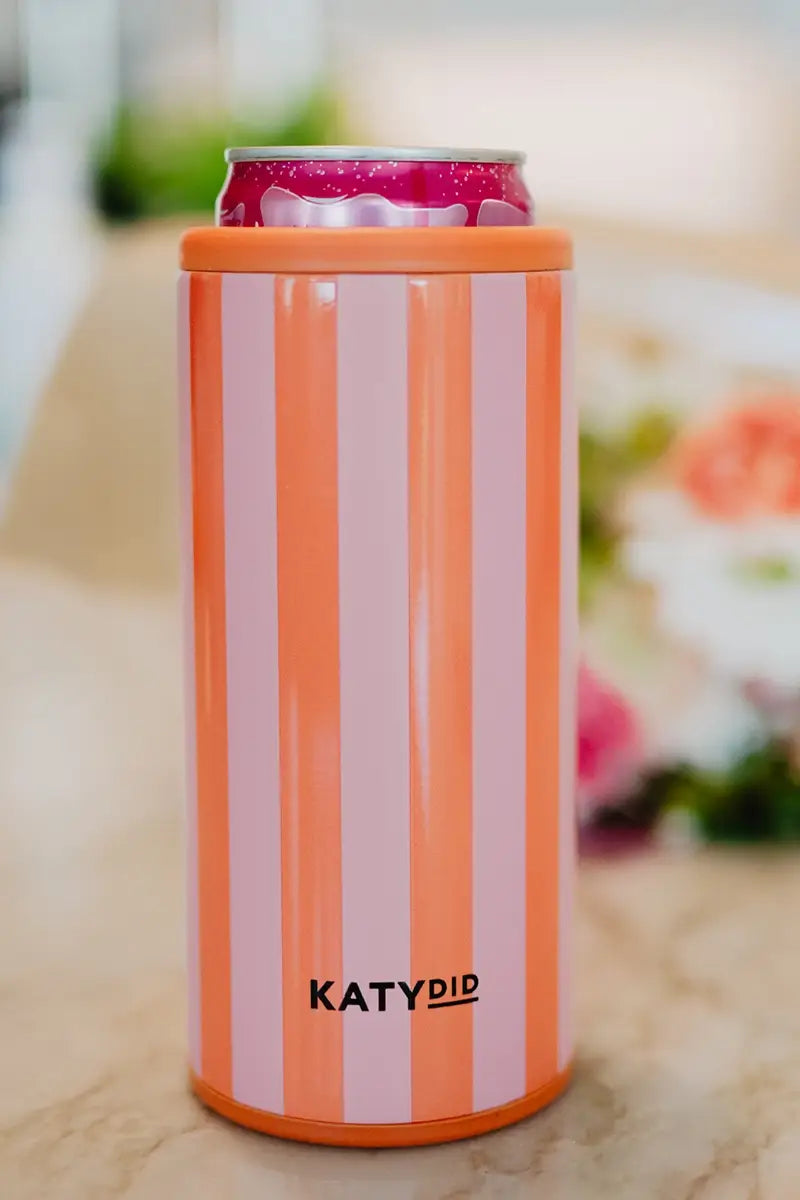Pink and Orange Striped Insulated Drink Sleeve | 12 Oz. Slim Can