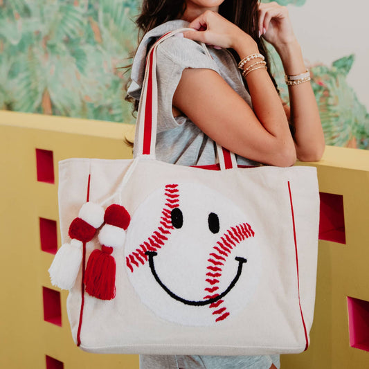 Baseball Happy Face Tote Bag