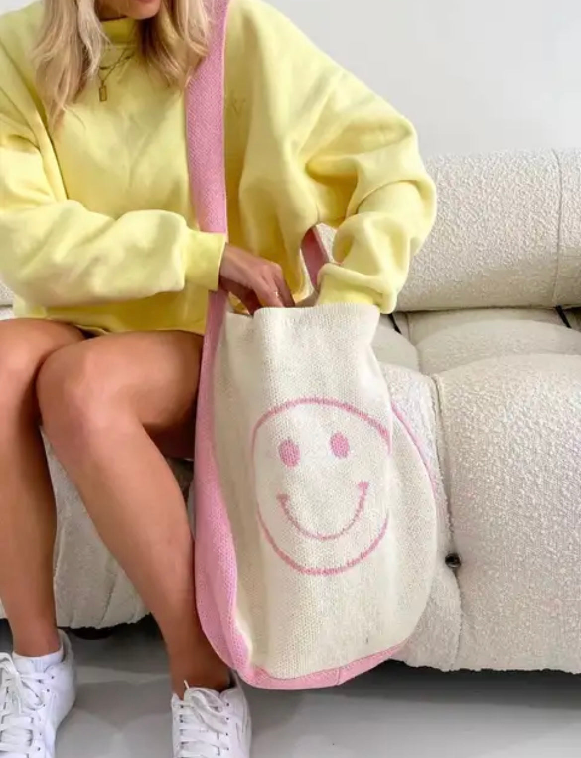Retro Bright Smiley Face Canvas Tote, Aesthetic Tote Bag