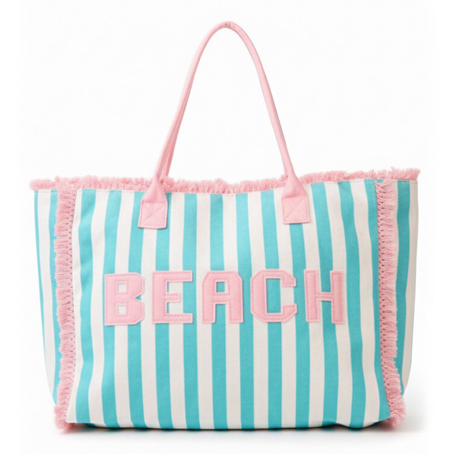 BEACH Striped Pattern and Frayed Summer Tote Bag (3 Color Options)