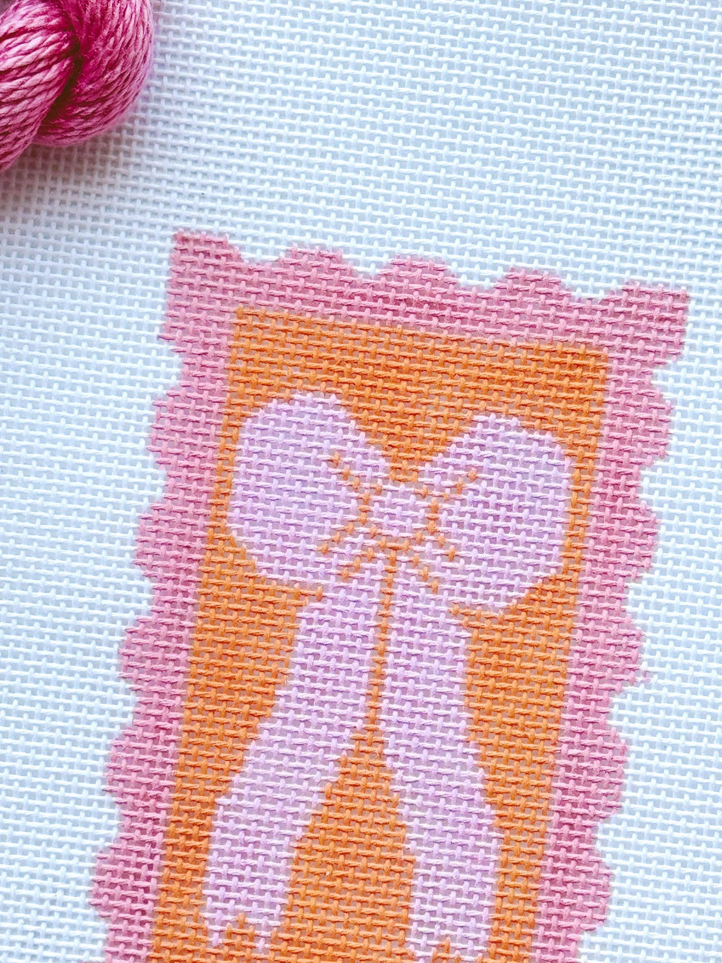 Pink & Orange Bow Needlepoint Canvas | 18 Mesh
