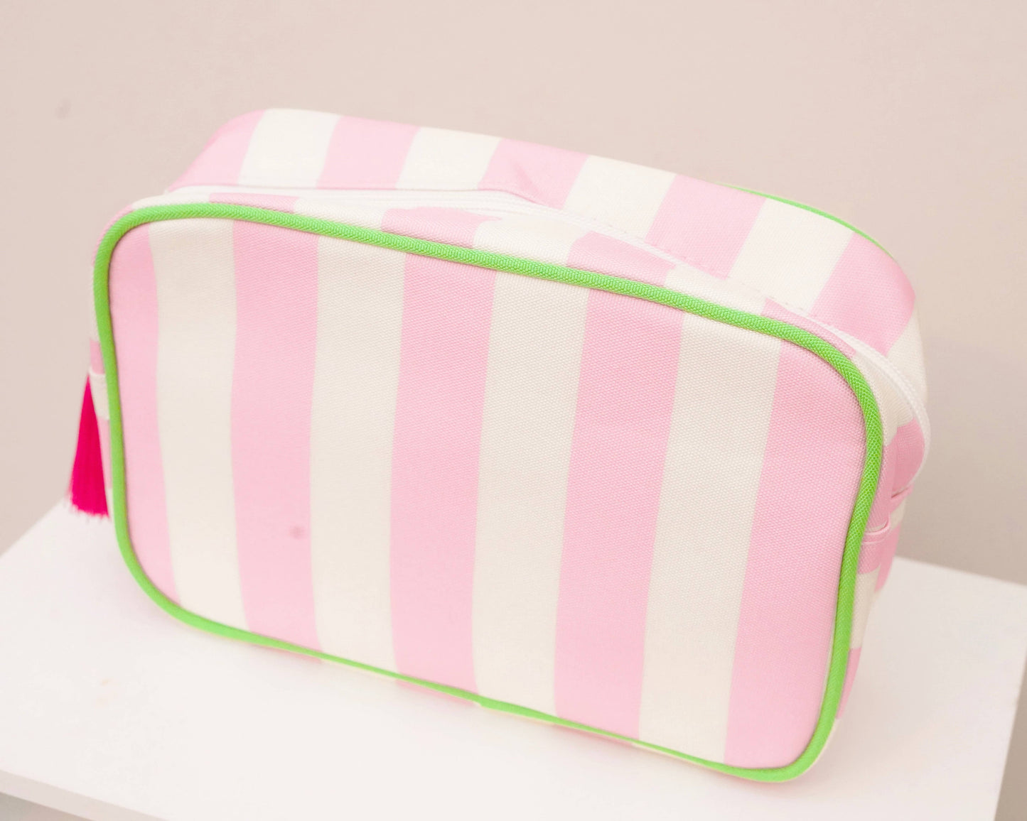 Pink Striped Needlepoint Accessories Bag