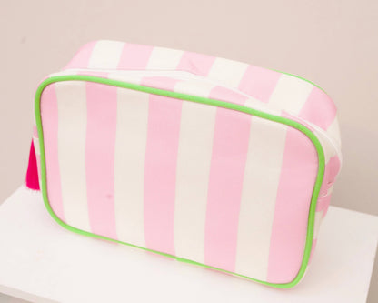 Pink Striped Needlepoint Accessories Bag