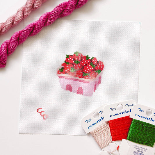 Strawberry Basket Needlepoint Canvas | 18 Mesh